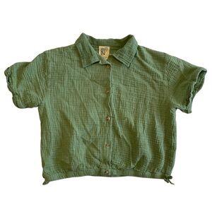 Thereabouts Green Gauze 100% Cotton Button Up Short Sleeve Shirt Kids 2XL Boho